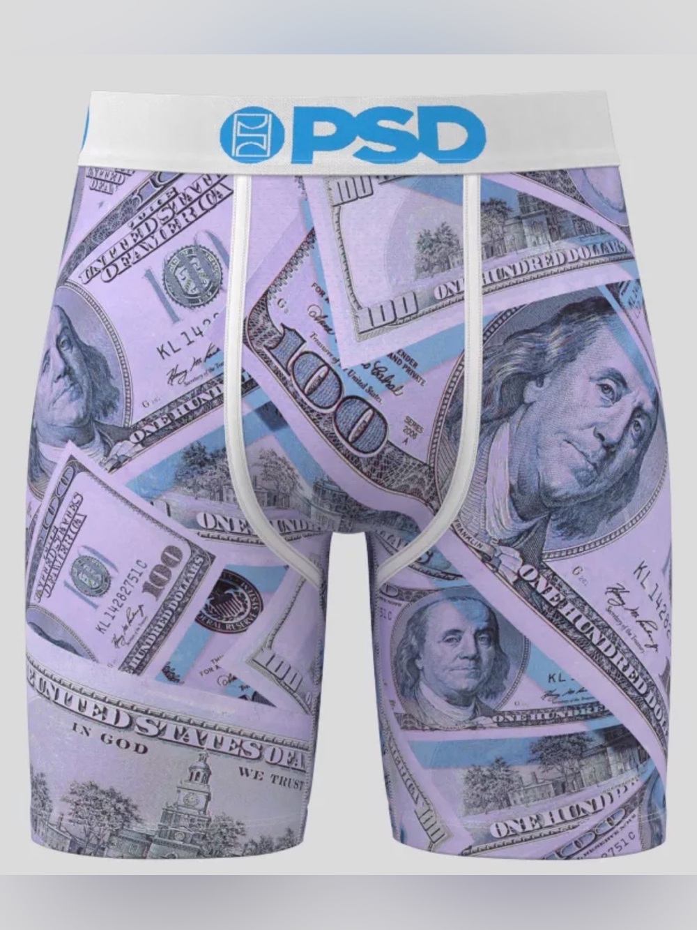 PSD Men's Boxer Briefs Cash Chaos Money Print Medium Blue White
